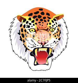 face de tigre en colère. isolée sur fond blanc. icône logo mascotte illustration vectorielle Illustration de Vecteur