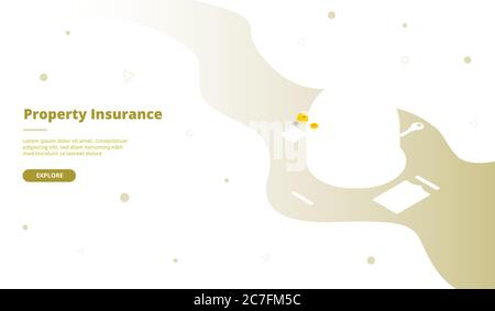 Assurance de la propriété construction sur la campagne de feu pour le site web accueil page d'accueil modèle d'atterrissage bannière avec le style de dessin animé isométrique Illustration de Vecteur