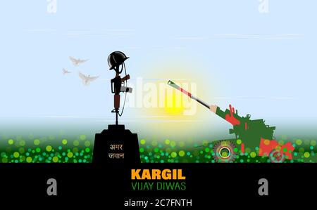 Illustration vectorielle de Kargil Vijay Diwas dont la signification en anglais est Kargil Victory Day. Arme Bofors utilisée dans la guerre de Kargil. Illustration de Vecteur