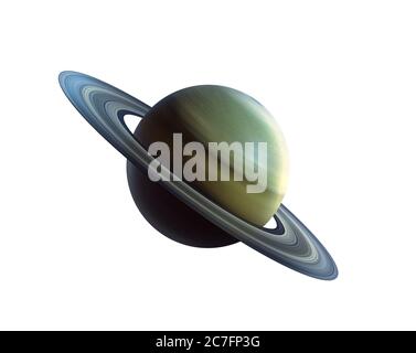 La planète Saturn est coupée en blanc. Planète avec anneaux est appelé saturne. Rendu 3D. Isolé sur fond blanc. Banque D'Images