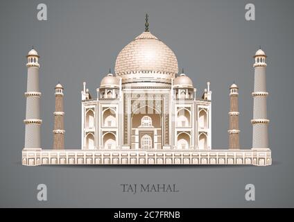 Taj Mahal sur fond gris. architecture de la culture indienne. Plat nouveau style historique de la vue showplace attraction site web illustration vectorielle. Mausoleu Illustration de Vecteur
