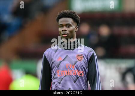 2 février 2020, Turf Moor, Burnley, Angleterre; Premier League, Burnley / Arsenal : Bukayo Saka (77) d'Arsenal pendant le préchauffage du match préparatoire Banque D'Images