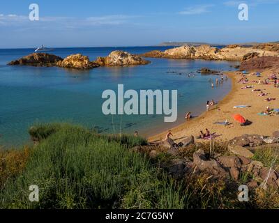 Cala Pregonda, une des plages les plus célèbres au nord de l'île de Minorque (Iles Baléares) Banque D'Images