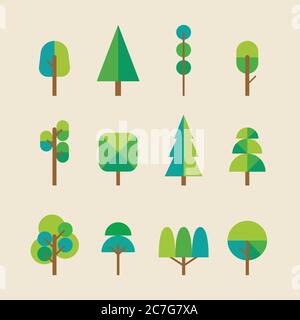 Collection arbres à plat. Illustration vectorielle Illustration de Vecteur