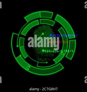 Système d'identification numérique par lecture d'empreintes digitales, illustration abstraite Banque D'Images