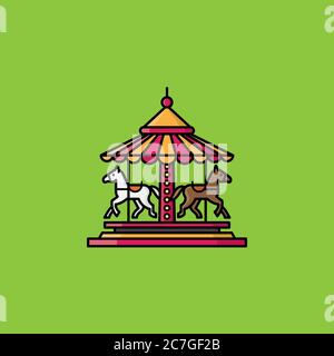 Illustration du carrousel du parc d'attractions avec chevaux pour le Carousel Day le 25 juillet. Symbole de divertissement pour enfants et foire. Illustration de Vecteur