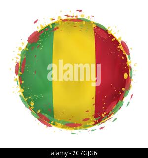Drapeau grunge rond du Mali avec des éclaboussures de couleur drapeau. Illustration vectorielle. Illustration de Vecteur