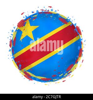 Drapeau rond de la République démocratique du Congo avec des éclaboussures de couleur drapeau. Illustration vectorielle. Illustration de Vecteur