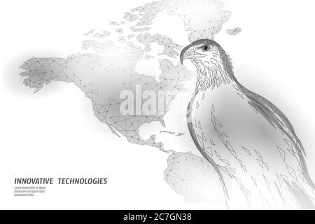 Profil d'oiseau assis d'aigle. Symbole national américain. Carte de politique économique polygonale bleu poly bas USA concept illustration vectorielle Illustration de Vecteur