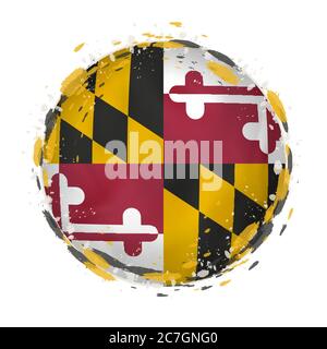 Drapeau rond de grunge de l'état du Maryland américain avec des éclaboussures de couleur drapeau. Illustration vectorielle. Illustration de Vecteur