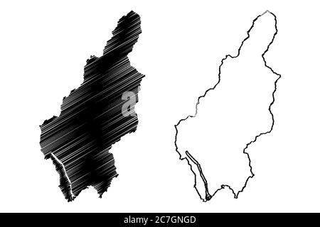 Illustration vectorielle de la carte de la ville de Hamhung (Corée du Nord, République populaire démocratique de Corée, RPDC ou RPD de Corée, province de Hamgyong Sud), croquis à tracer Illustration de Vecteur