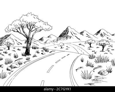 Savannah Road Graphic noir blanc paysage dessin illustration vecteur Illustration de Vecteur