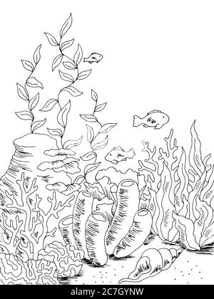 Graphique vertical sous-marin graphique noir blanc esquisse illustration vecteur Illustration de Vecteur