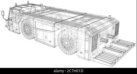 Chariot de remorquage d'avion. Fil - châssis. Véhicule de remorquage Vector Illustration transport à l'aéroport. Les couches de lignes visibles et invisibles sont séparées. EPS1 Illustration de Vecteur