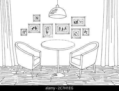 Motif intérieur Cafe noir blanc dessin vectoriel Illustration de Vecteur