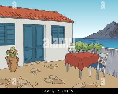 Street café graphique couleur paysage dessin illustration vecteur Illustration de Vecteur