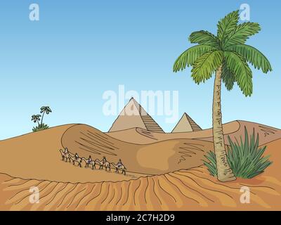 Desert graphique couleur paysage dessin illustration vecteur Illustration de Vecteur