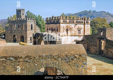 Fasil Ghebbi / enceinte royale et château de l'empereur Fasilides du XVIIe siècle, zone du téléchar nord, région d'Amhara, Éthiopie, Afrique Banque D'Images