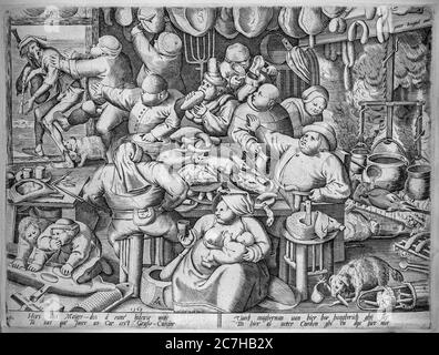 The Fat Kitchen, 1563 gravure par Pieter van der Heyden après Pieter Bruegel The Elder, peintre et graveur de la Renaissance hollandaise et flamande Banque D'Images