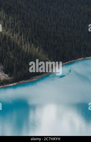 Plan vertical des nuages qui se réfléchissent dans le figé clair lac entouré d'une forêt Banque D'Images