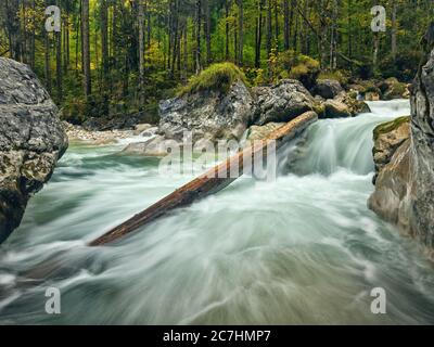 Rivière de montagne, rivière, courant, eau, rive de rivière, rochers, rochers, rochers, arbre, montagnes, montagnes, automne, paysage de montagne, paysage d'automne Banque D'Images