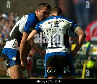 BATH, ANGLETERRE, ROYAUME-UNI - 16 mai 2015: Rugby de Bath jouer Gloucester Rugby dans un match Aviva Premiership, terrain de loisirs, Bath. 16 mai 2015. B Banque D'Images