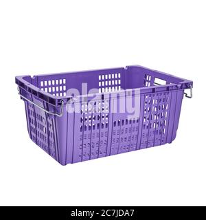 Panier en plastique violet isolé sur fond blanc Banque D'Images