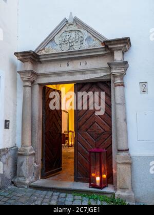 Maison du bourreau au crépuscule, Altstadt, Passau, Bavière, Allemagne Banque D'Images