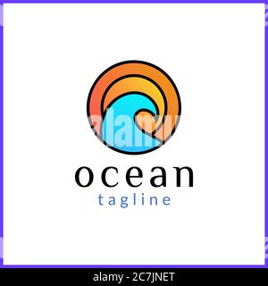Logo simple du Soleil et des vagues de la mer. Illustration de Vecteur