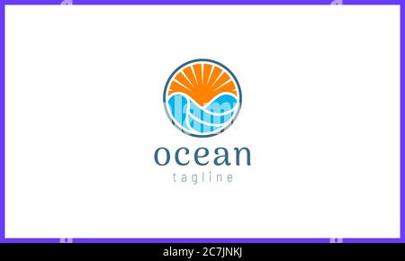 Conception abstraite du soleil et des vagues d'eau de mer en cercle Illustration de Vecteur