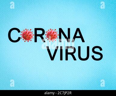 Virus Corona texte sur fond bleu. Covid 19 concept de protection contre la pandémie. Banque D'Images