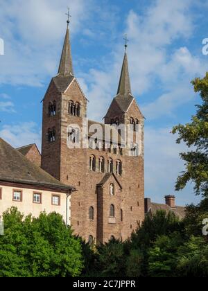 Carolingian West oeuvre de l'ancienne église de monastère Corvey, Höxter, patrimoine mondial de l'UNESCO, Basse-Saxe, Allemagne Banque D'Images