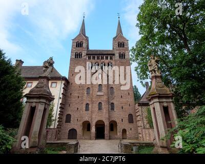 Carolingian West oeuvre de l'ancienne église de monastère Corvey, Höxter, patrimoine mondial de l'UNESCO, Basse-Saxe, Allemagne Banque D'Images