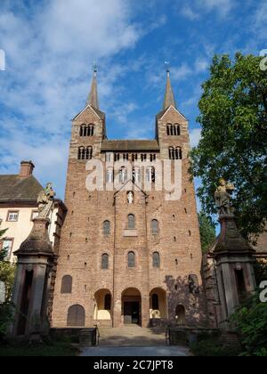 Carolingian West oeuvre de l'ancienne église de monastère Corvey, Höxter, patrimoine mondial de l'UNESCO, Basse-Saxe, Allemagne Banque D'Images