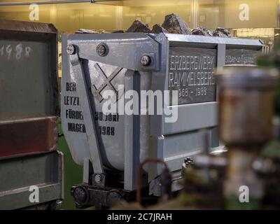 Dernier tramway, musée de la mine de Rammelsberg, Goslar, patrimoine mondial de l'UNESCO, Basse-Saxe, Allemagne Banque D'Images