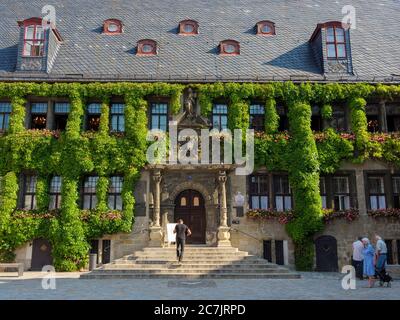 Hôtel de ville, vieille ville de Quedlinburg, patrimoine mondial de l'UNESCO, Saxe-Anhalt, Allemagne Banque D'Images