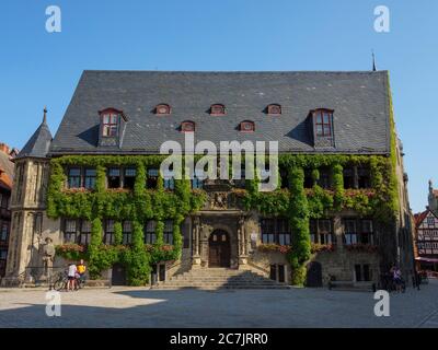 Hôtel de ville, vieille ville de Quedlinburg, patrimoine mondial de l'UNESCO, Saxe-Anhalt, Allemagne Banque D'Images