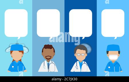 Chirurgien et médecins avec l'illustration vectorielle de la conception plate de la bulle de la parole Illustration de Vecteur