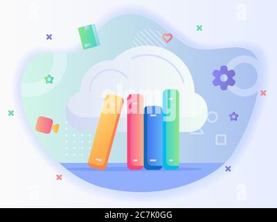 concept de bibliothèque de cloud numérique avec livres et symbole de cloud avec style d'icône Illustration de Vecteur