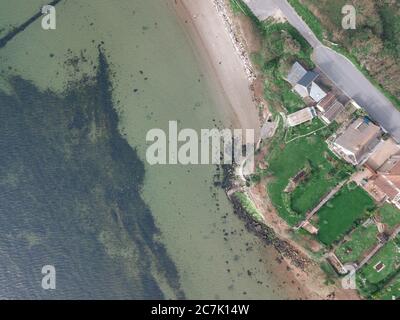 Photographie aérienne des maisons de la plage de Sandsfoot, Weymouth, Dorset, Royaume-Uni Banque D'Images