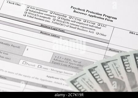 Formulaire de demande d'emprunteur pour le programme de protection des chèques de paie Banque D'Images