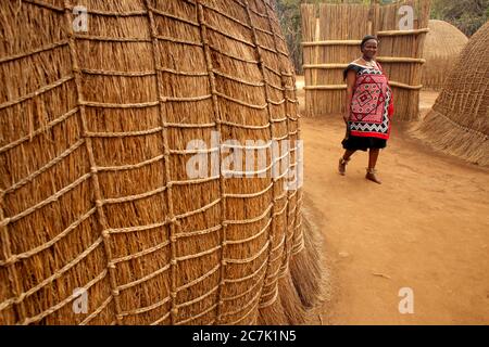 Danseurs traditionnels au spectacle culturel swazi au village swazi Matsamo, Afrique australe, Swaziland, Hohho, Mbabane Banque D'Images