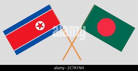 Drapeaux croisés du Bangladesh et de la Corée du Nord. Couleurs officielles. Proportion correcte. Illustration vectorielle Illustration de Vecteur