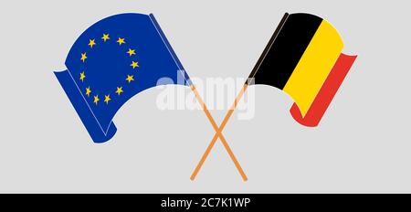 Drapeaux croisés et agités de la Belgique et de l'UE. Illustration vectorielle Illustration de Vecteur