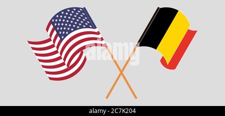 Drapeaux croisés et agités de Belgique et des Etats-Unis. Illustration vectorielle Illustration de Vecteur