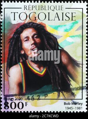 Bob Marley sur le timbre du Togo Banque D'Images