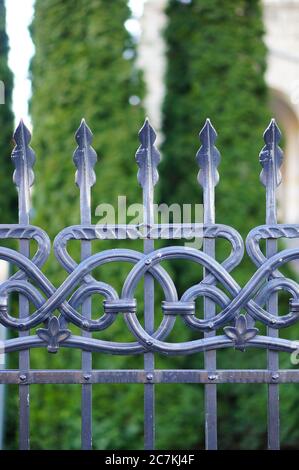 Gros plan vertical sur les magnifiques motifs d'un clôture en fer Banque D'Images