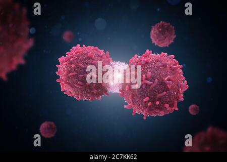 3d rendu rouge cellules cancéreuses division ou propagation Banque D'Images