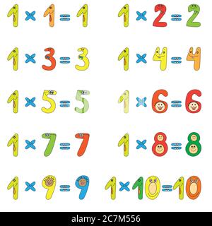 Tableau de multiplication des chiffres amusants. Banque D'Images