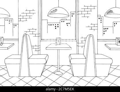 Motif intérieur Cafe noir blanc dessin vectoriel Illustration de Vecteur